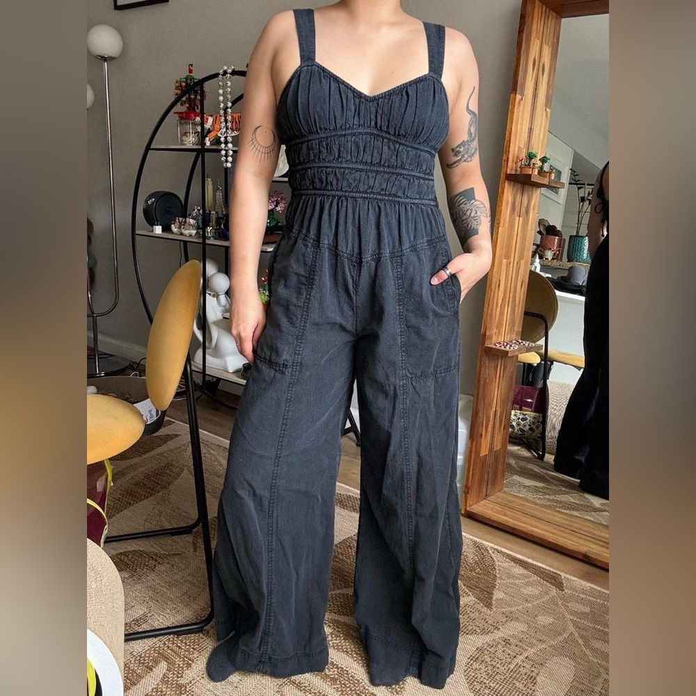 Free People After All Ruched Wide Leg Jumpsuit size xs